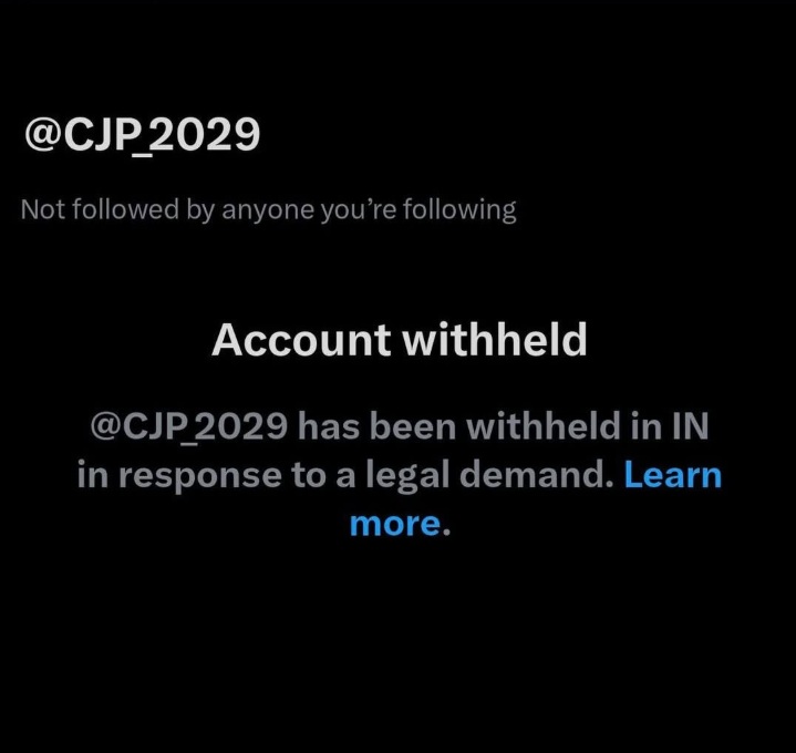 Cockroach Janta Party Account withheld screenshot
